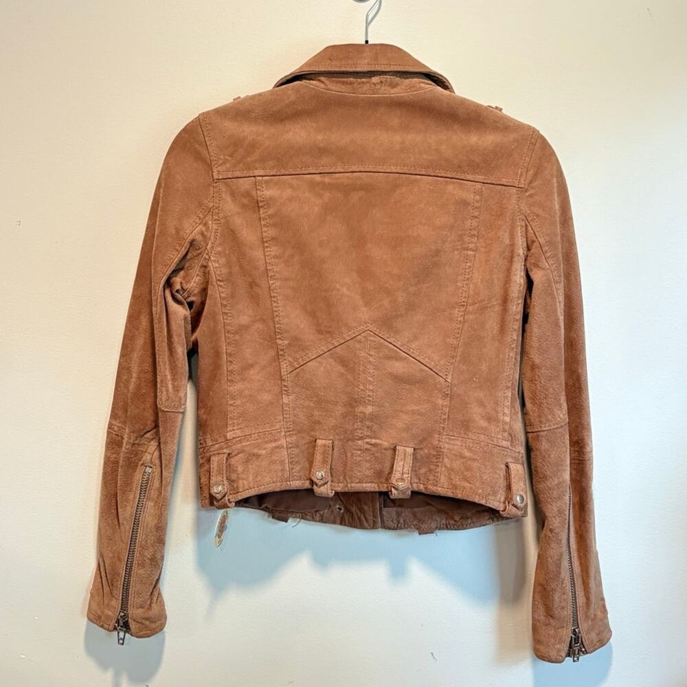 BlankNYC Genuine Suede Leather Moto Jacket XS Camel Tan Cropped Biker Motorcycle - Picture 5 of 6